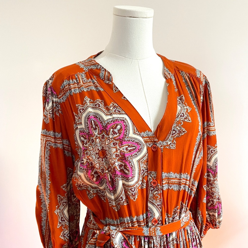Porridge Anthropologie Boho Paisley Mini Dress S Tie Waist Festival Hippie Indie - Picture 3 of 13